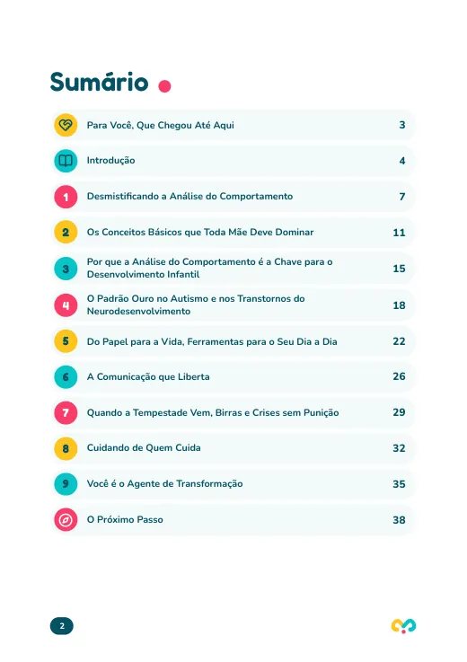 Página do sumário do e-book, com a carta de abertura, a introdução e os 9 capítulos