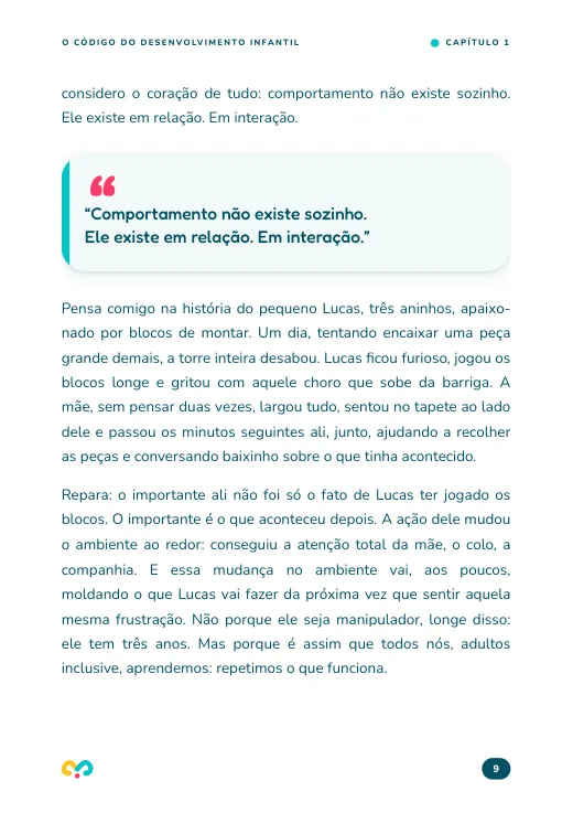 Página do capítulo 1 com a frase: comportamento não existe sozinho, ele existe em relação, em interação